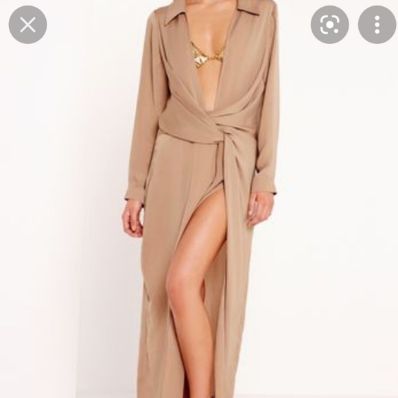 Missguided Peace + Love Satin Maxi Front Twist Shirt Dress - Picture 3 of 16